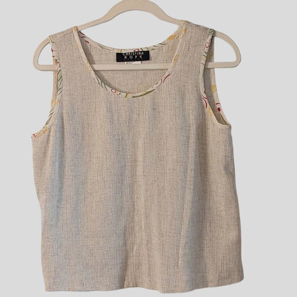 Vintage Christina Hope Linen Blend Shell Tank Beige Sleeveless USA Medium